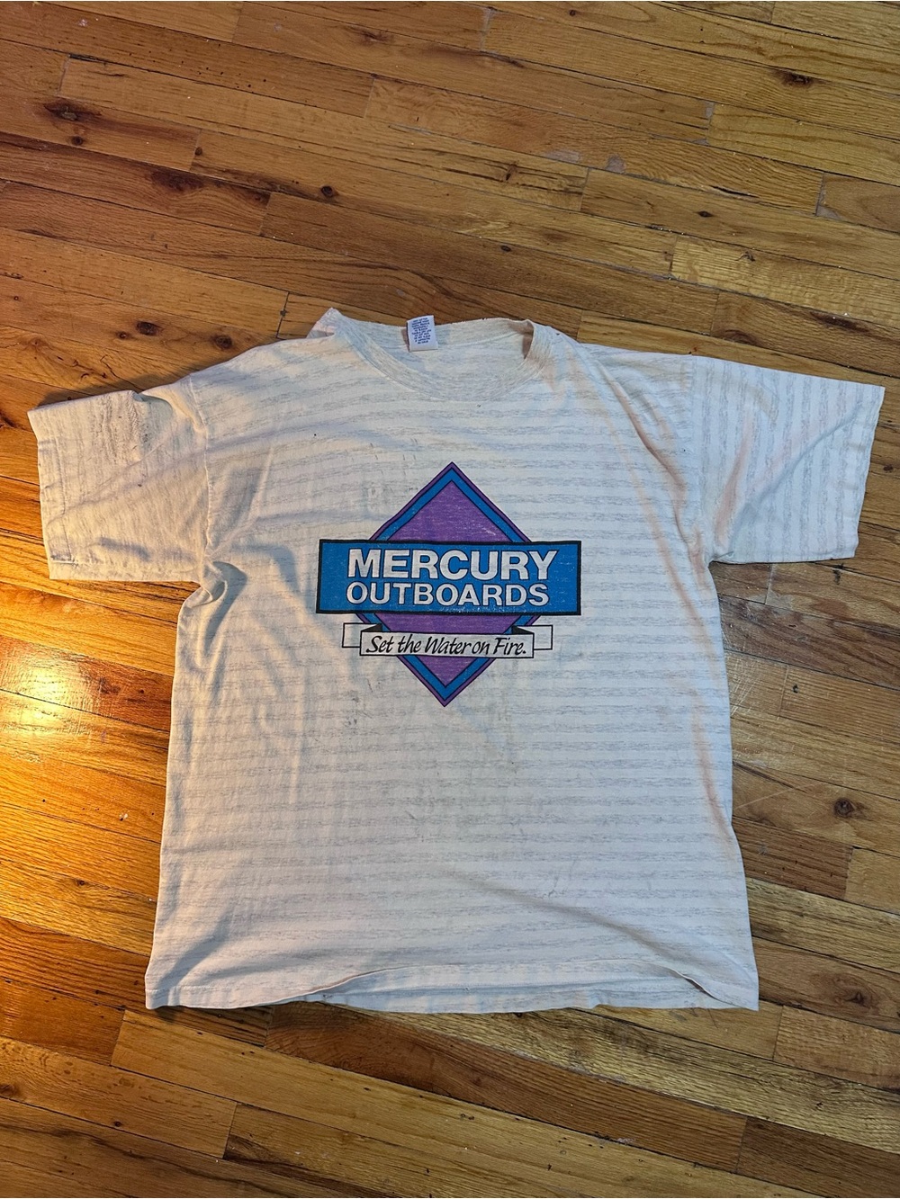 Mercury Outboards White with Grey Stripe Graphic Logo Tee